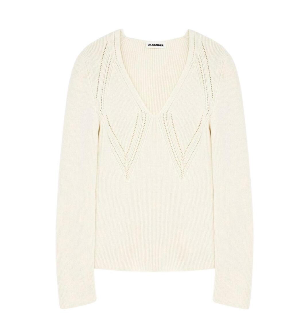 NEW JIL SANDER women's long sleeve v-neck sweater in cream